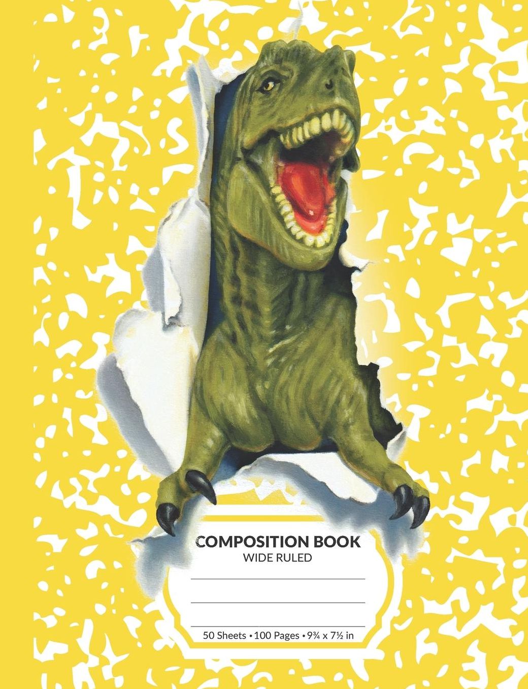 Composition Book: Yellow T-Rex Dinosaur Marble Pattern School Notebook 100 Wide Ruled Blank Lined Writing Exercise Journal For Boys and Girls Back To School Gift For Students