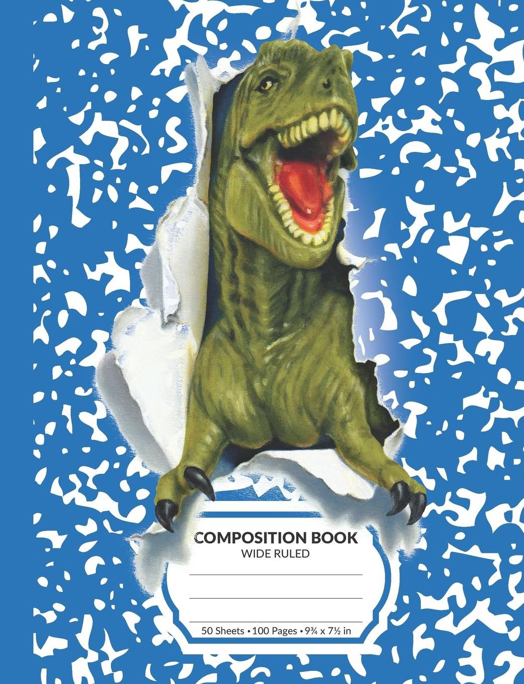 Composition Book: Blue T-Rex Dinosaur Marble Pattern School Notebook 100 Wide Ruled Blank Lined Writing Exercise Journal For Boys and Girls Back To School Gift For Students