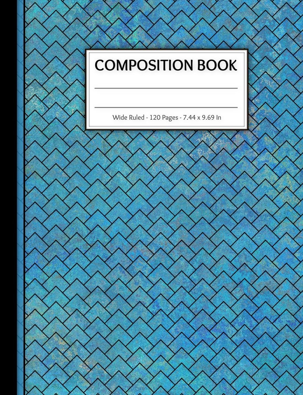 Composition Book: 120 Wide Ruled Page Exercise Book - For Kids Teens Boys Girls in Elementary or Middle School - Matte Cover with Teal Geometric Pattern - 7.44 x 9.69 Inches