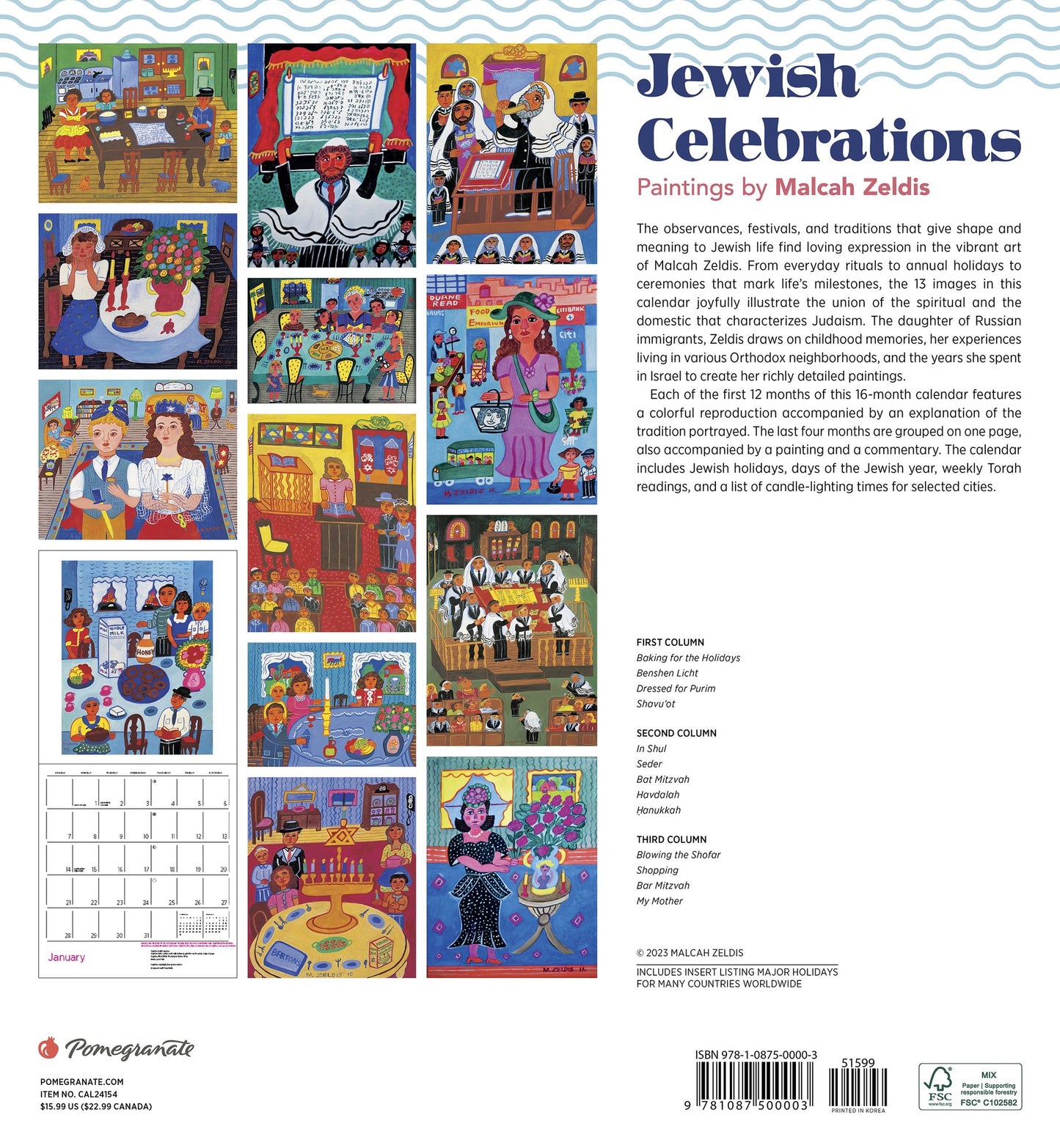 Jewish Celebrations Paintings by Malcah Zeldis 2024 Wall Calendar