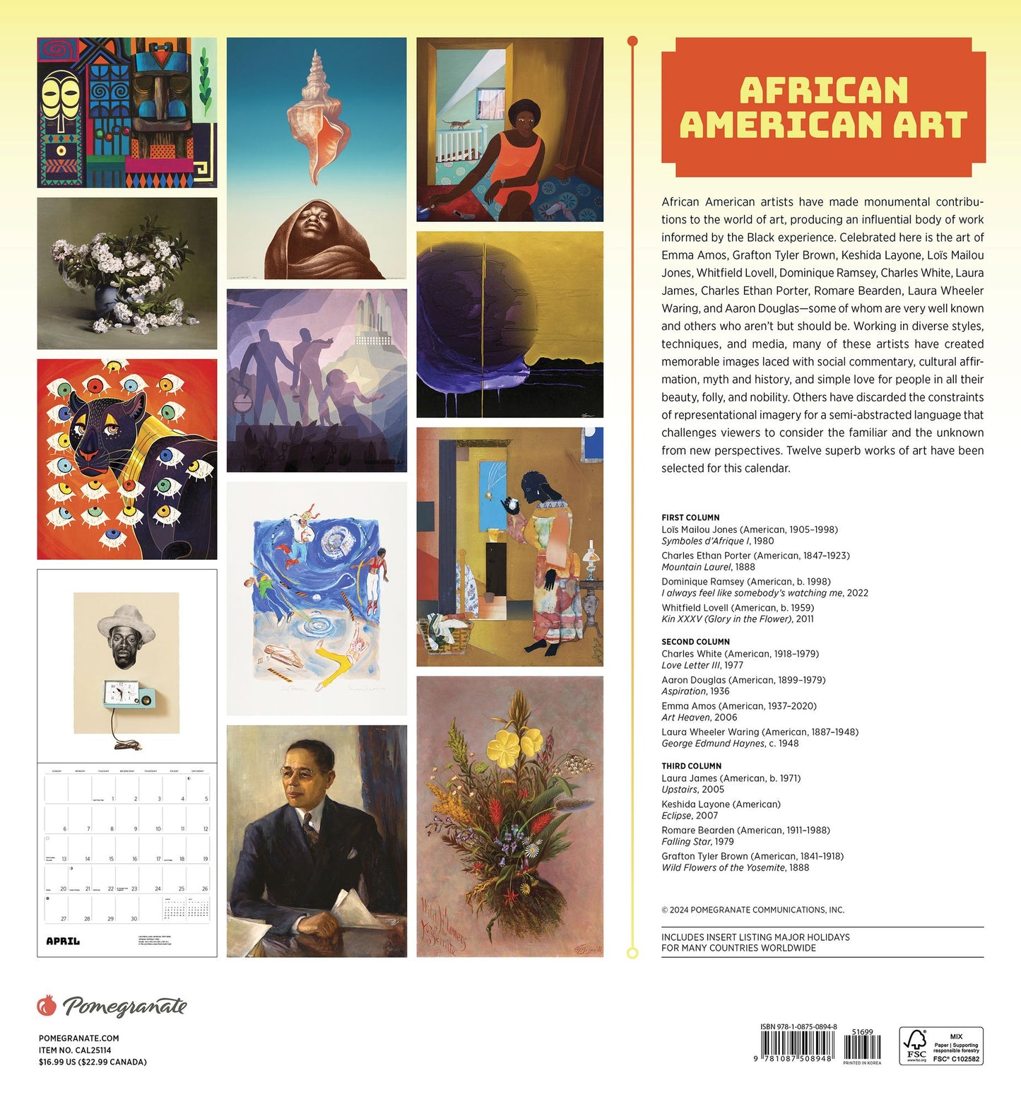 2025 African American Art Wall Calendar