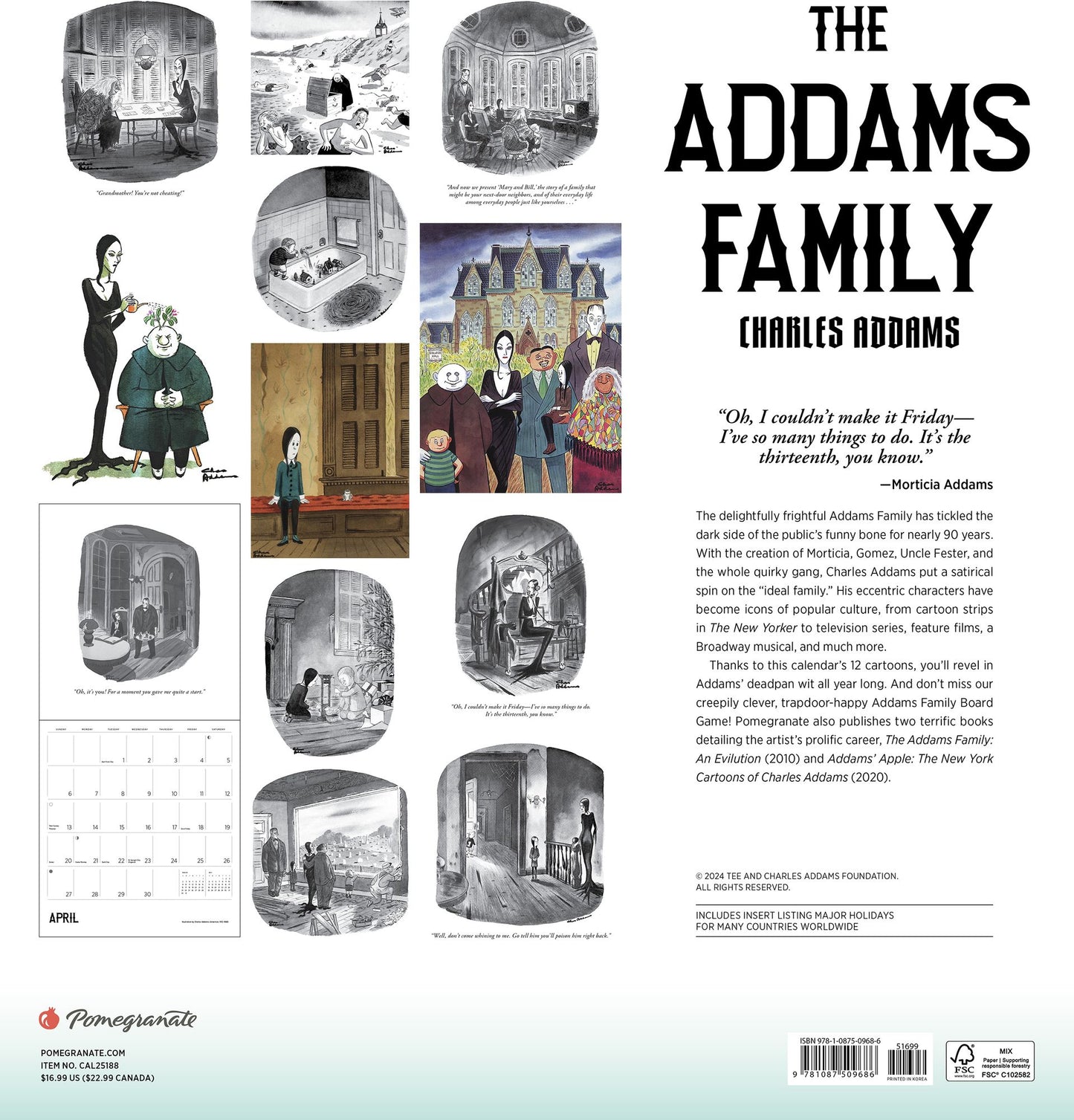 2025 Charles Addams: The Addams Family Wall Calendar