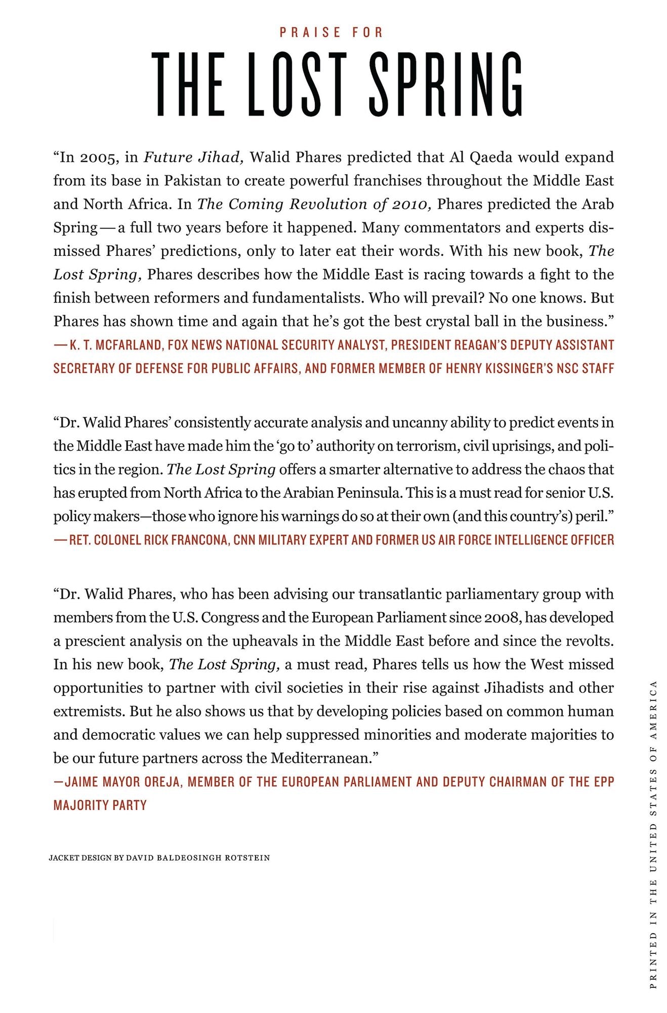 The Lost Spring: U.S. Policy in the Middle East and Catastrophes to Avoid