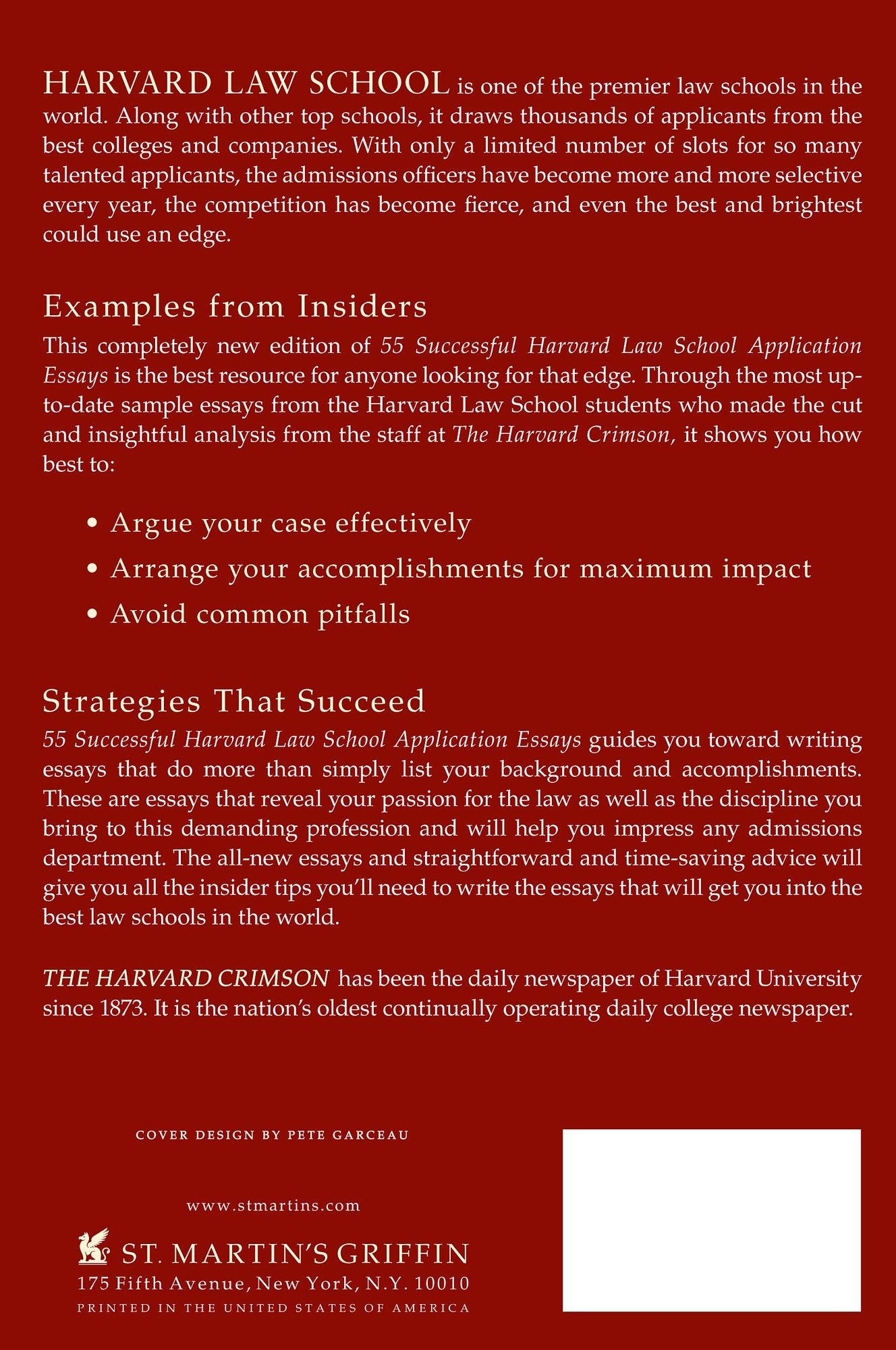 55 Successful Harvard Law School Application Essays: With Analysis by the Staff of The Harvard Crimson