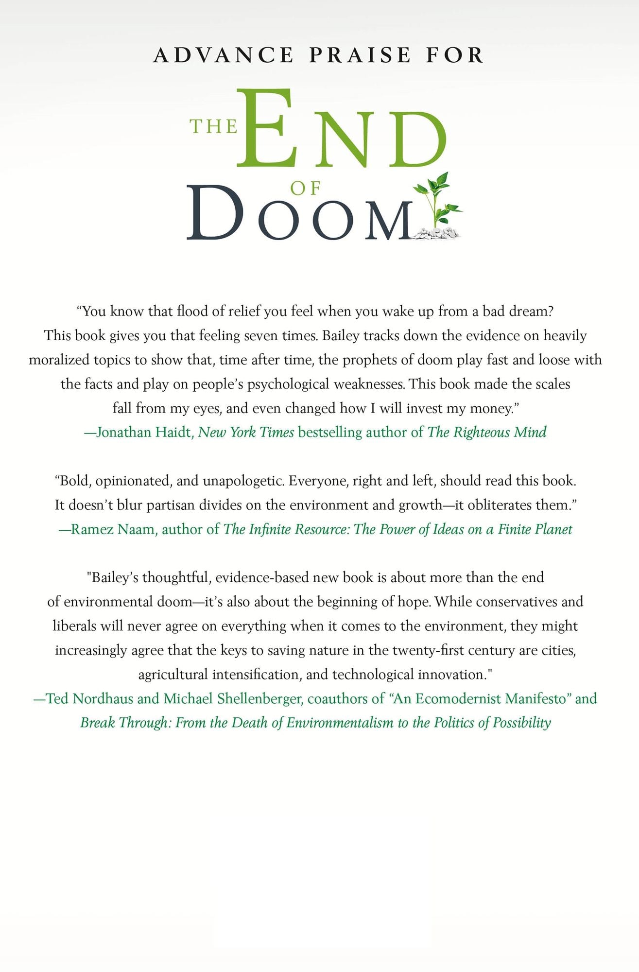 The End of Doom: Environmental Renewal in the Twenty-First Century