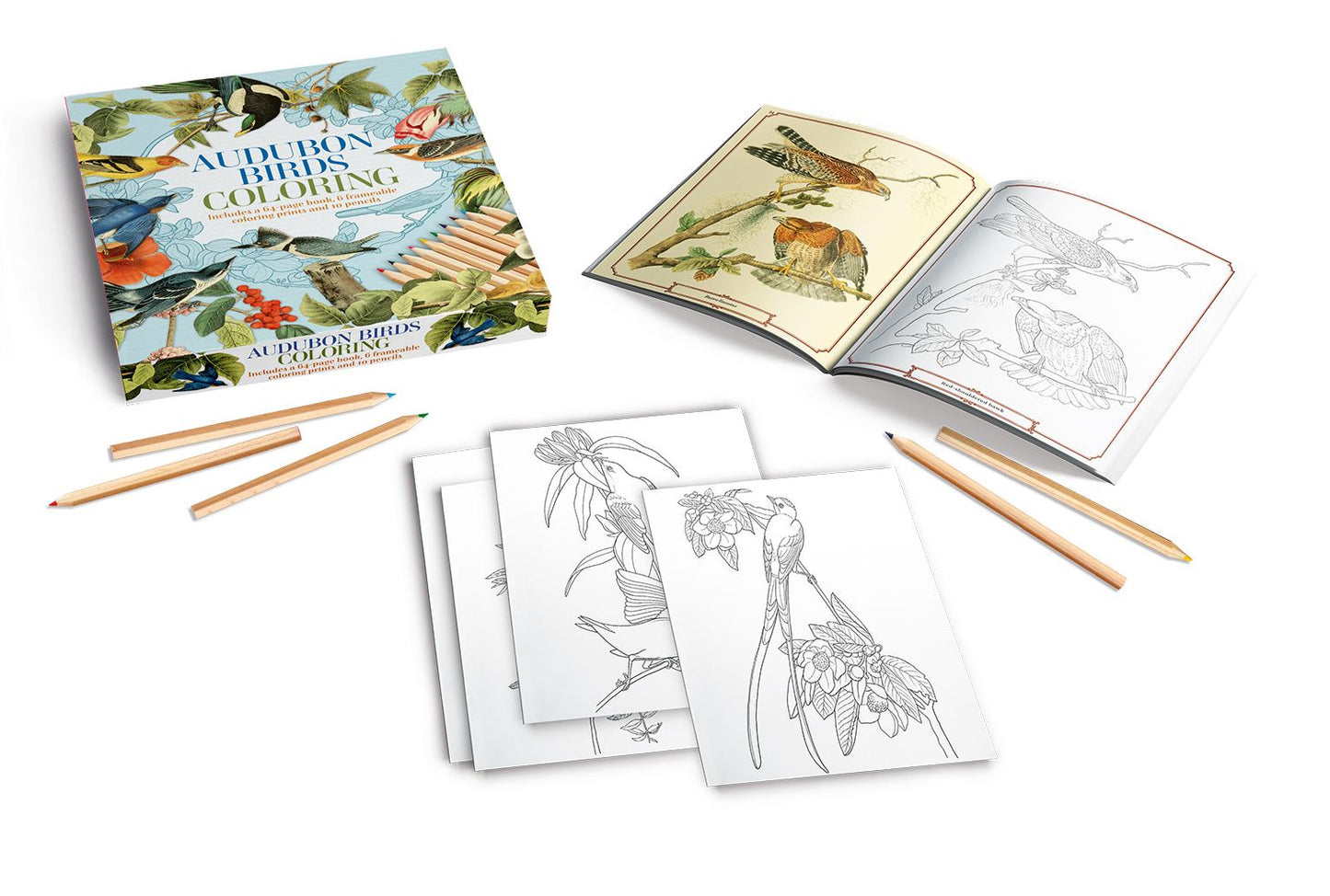 Audubon Birds Coloring: Includes a 64-Page Book, 6 Frameable Coloring Prints and 10 Pencils