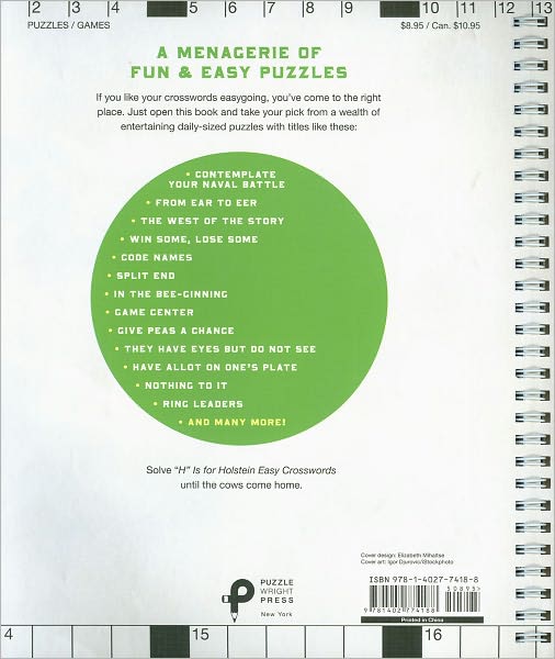 "H" Is for Holstein Easy Crosswords: 72 Relaxing Puzzles