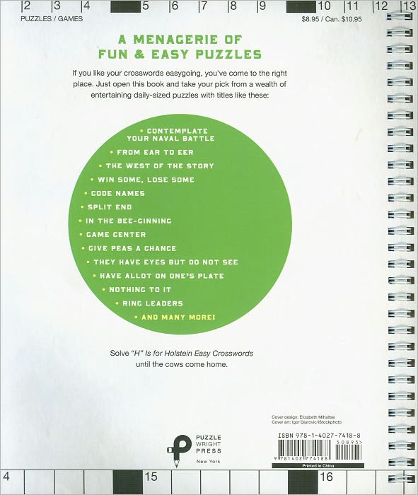 "H" Is for Holstein Easy Crosswords: 72 Relaxing Puzzles