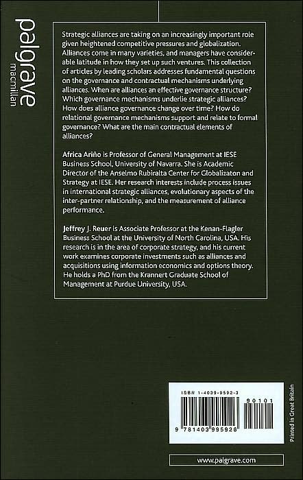 Strategic Alliances: Governance and Contracts