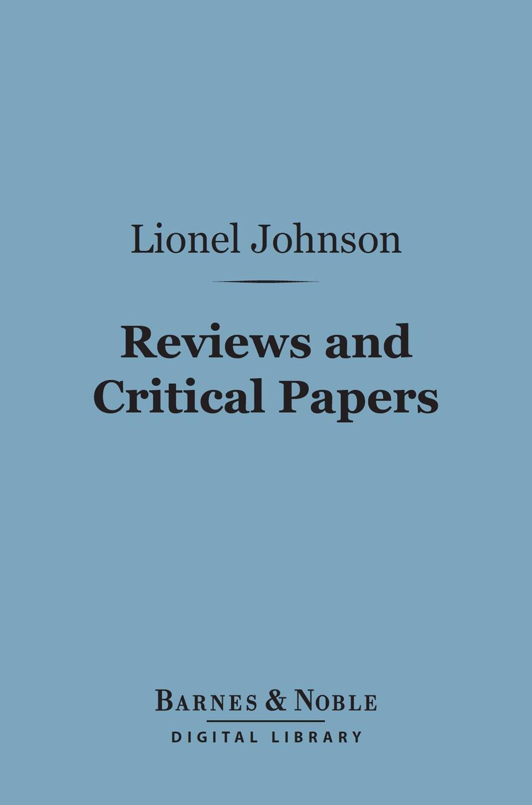 Reviews and Critical Papers (Barnes & Noble Digital Library)