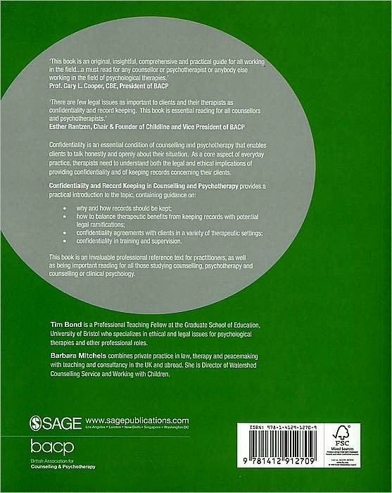 Confidentiality and Record Keeping in Counselling and Psychotherapy