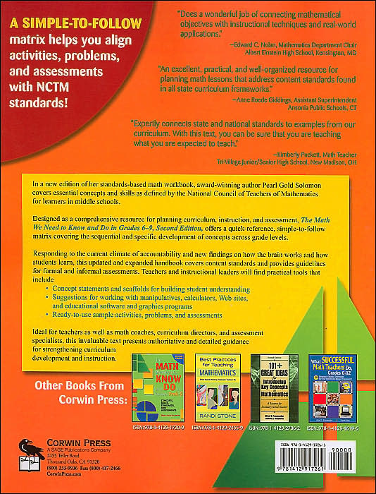 The Math We Need to Know and Do in Grades 6-9: Concepts, Skills, Standards, and Assessments