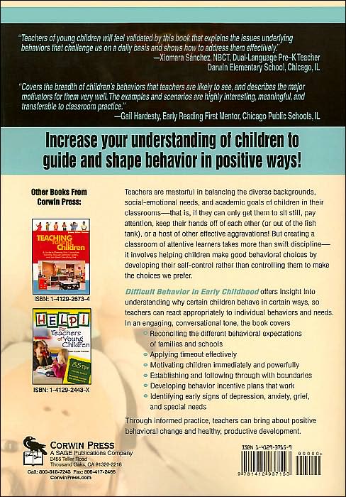 Difficult Behavior in Early Childhood: Positive Discipline for PreK-3 Classrooms and Beyond