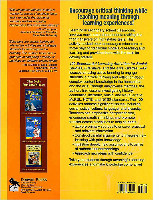 100 Experiential Learning Activities for Social Studies, Literature, and the Arts, Grades 5-12