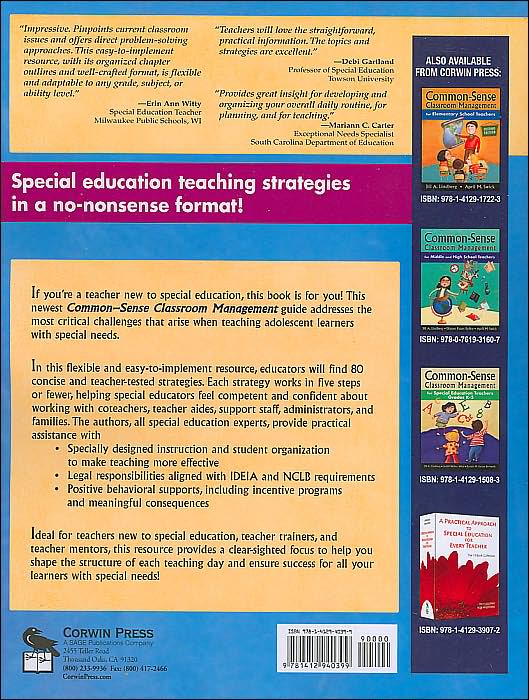 Common-Sense Classroom Management for Special Education Teachers, Grades 6-12