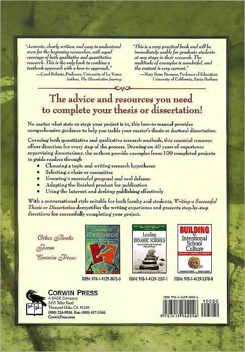 Writing a Successful Thesis or Dissertation: Tips and Strategies for Students in the Social and Behavioral Sciences
