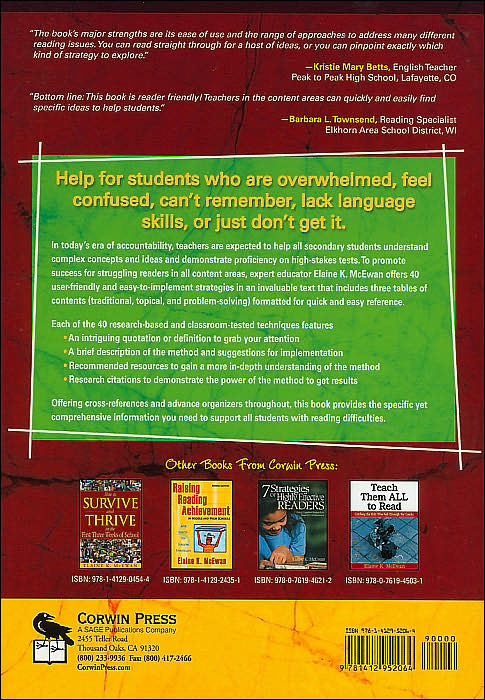 40 Ways to Support Struggling Readers in Content Classrooms, Grades 6-12