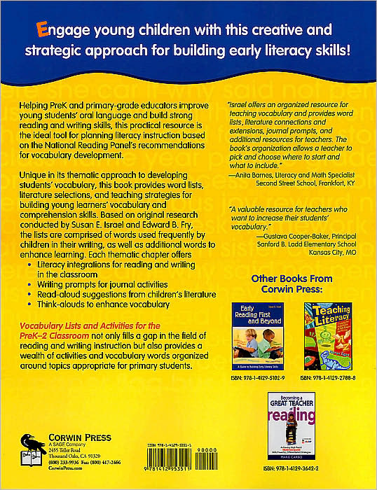 Vocabulary Lists and Activities for the PreK-2 Classroom: Integrating Vocabulary, Children's Literature, and Think-Alouds to Enhance Literacy