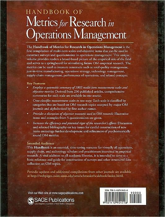 Handbook of Metrics for Research in Operations Management: Multi-item Measurement Scales and Objective Items
