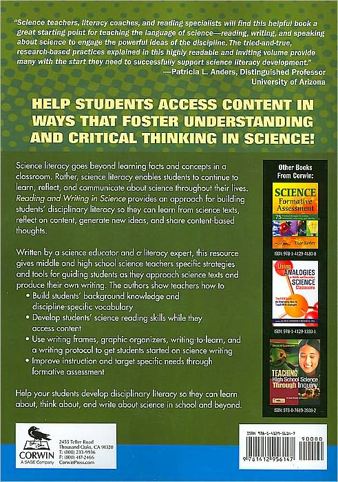 Reading and Writing in Science: Tools to Develop Disciplinary Literacy