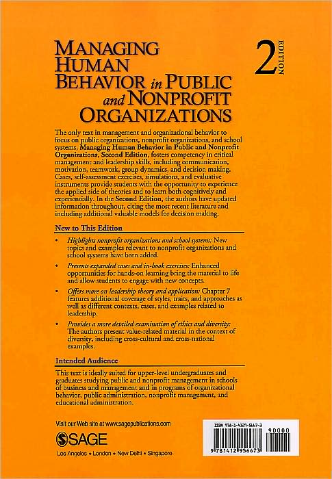 Managing Human Behavior In Public And Nonprofit Organizations