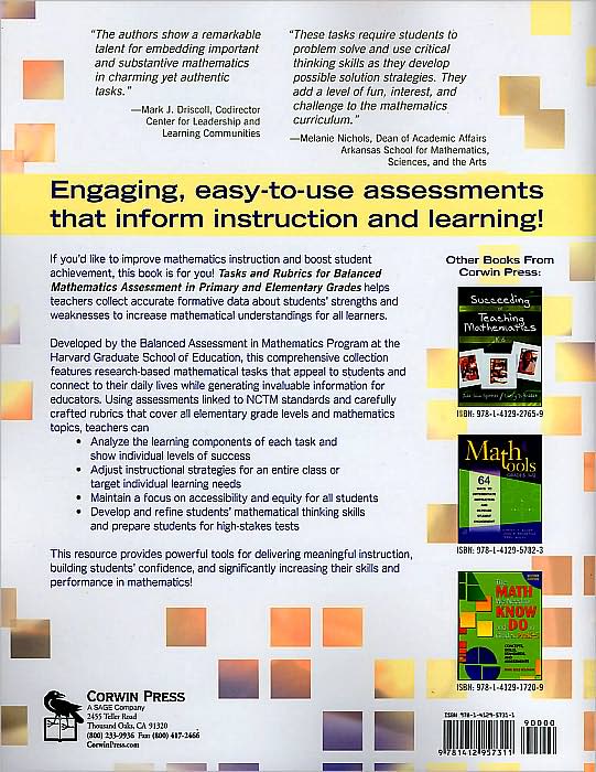 Tasks and Rubrics for Balanced Mathematics Assessment in Primary and Elementary Grades