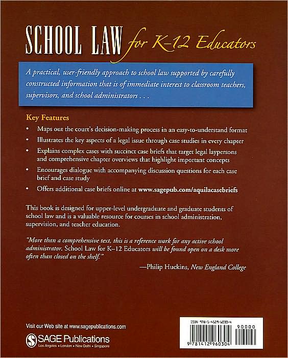 School Law for K-12 Educators: Concepts and Cases