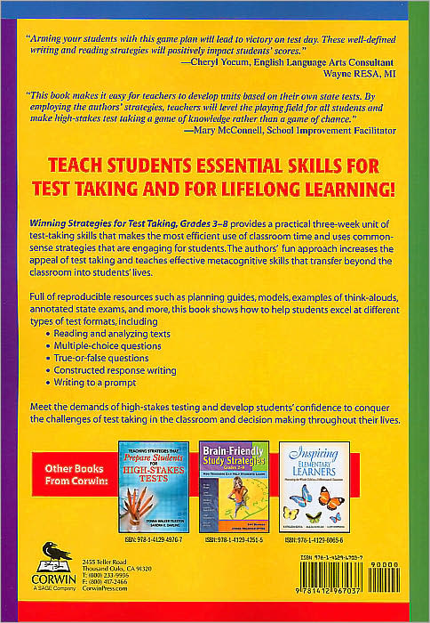 Winning Strategies for Test Taking, Grades 3-8: A Practical Guide for Teaching Test Preparation
