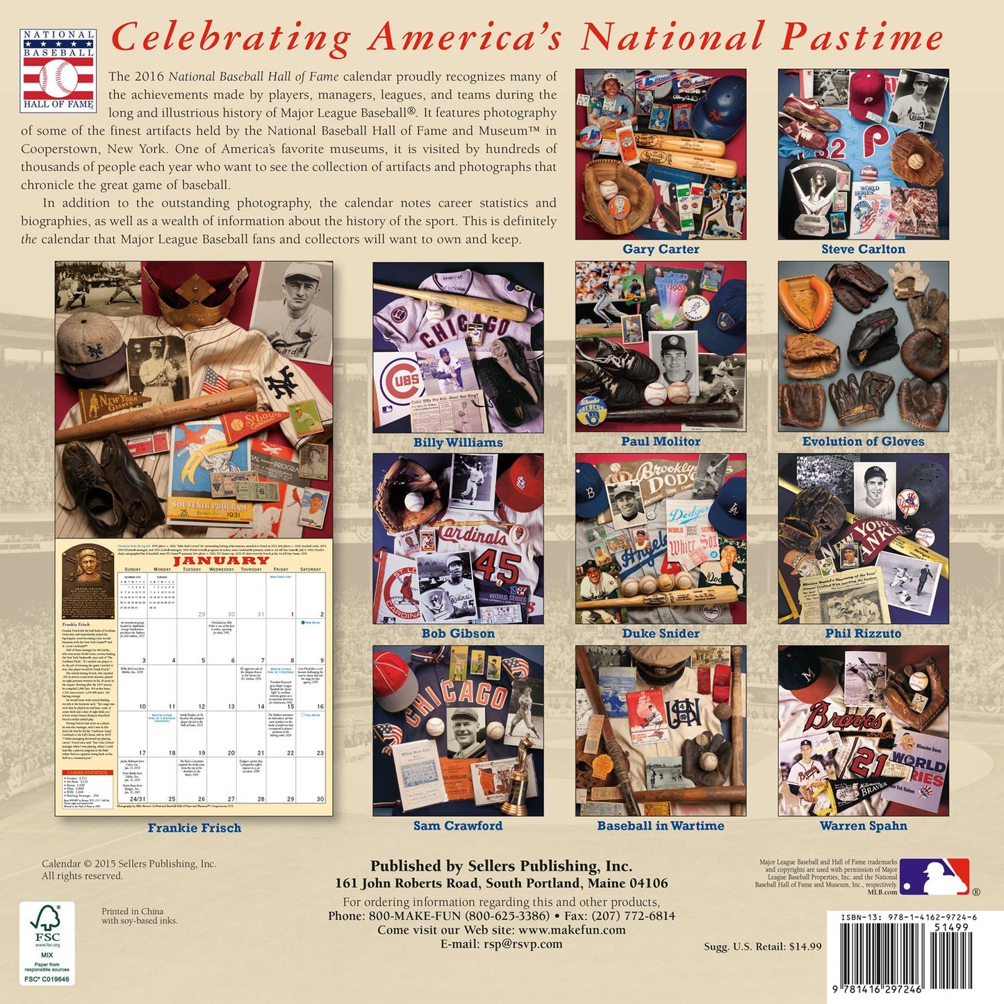 2016 Baseball Hall of Fame Wall Calendar