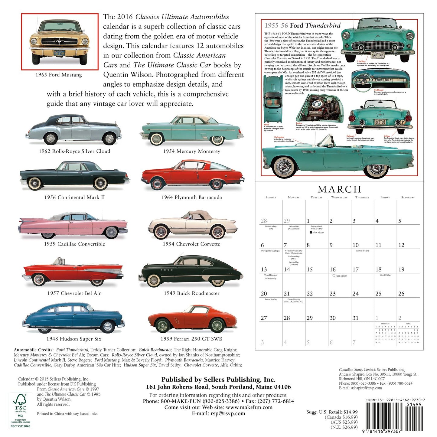 2016 Classics: Ultimate Automobiles Wall Calendar