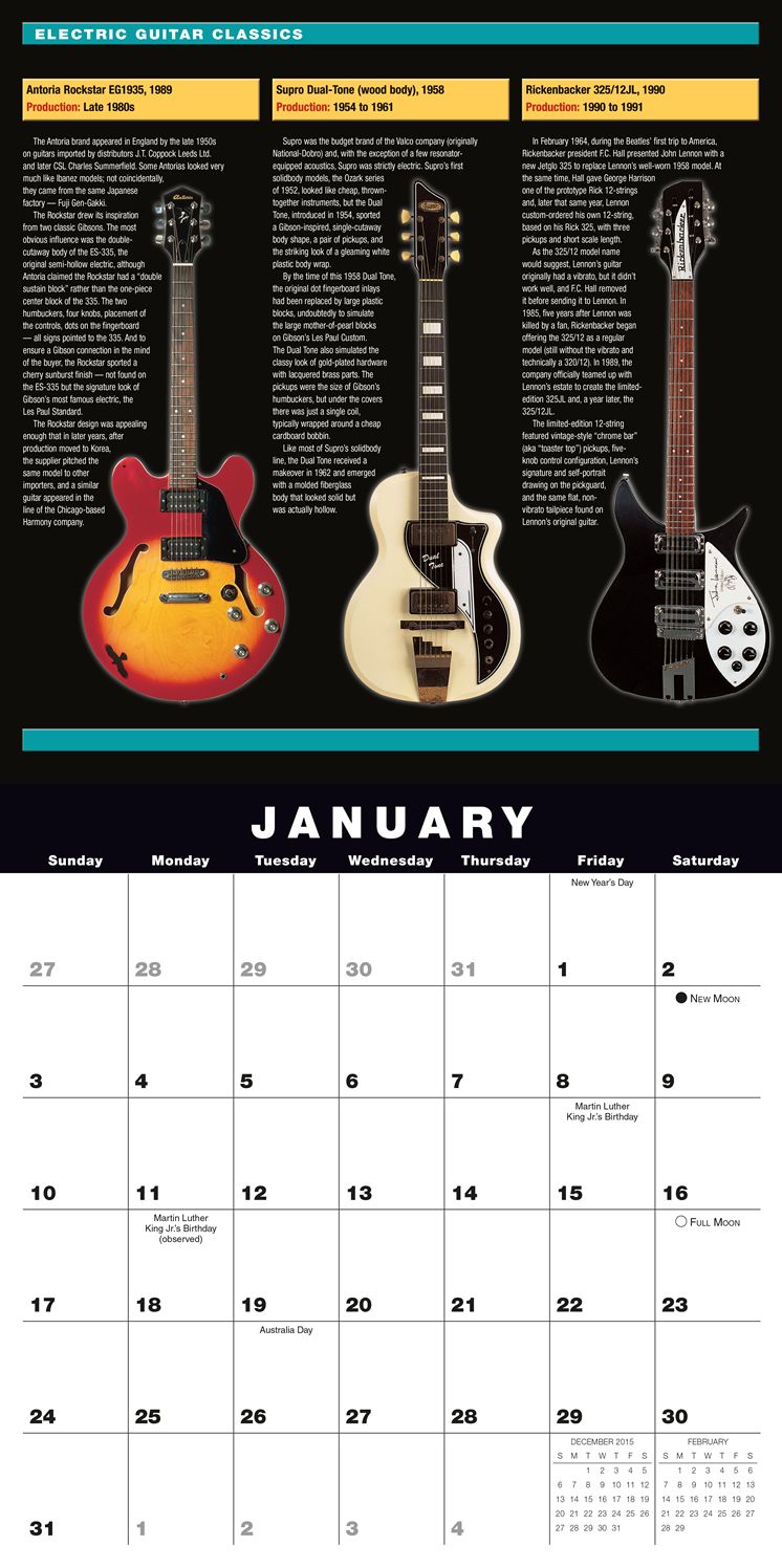 2016 Electric Guitar Classics Wall Calendar