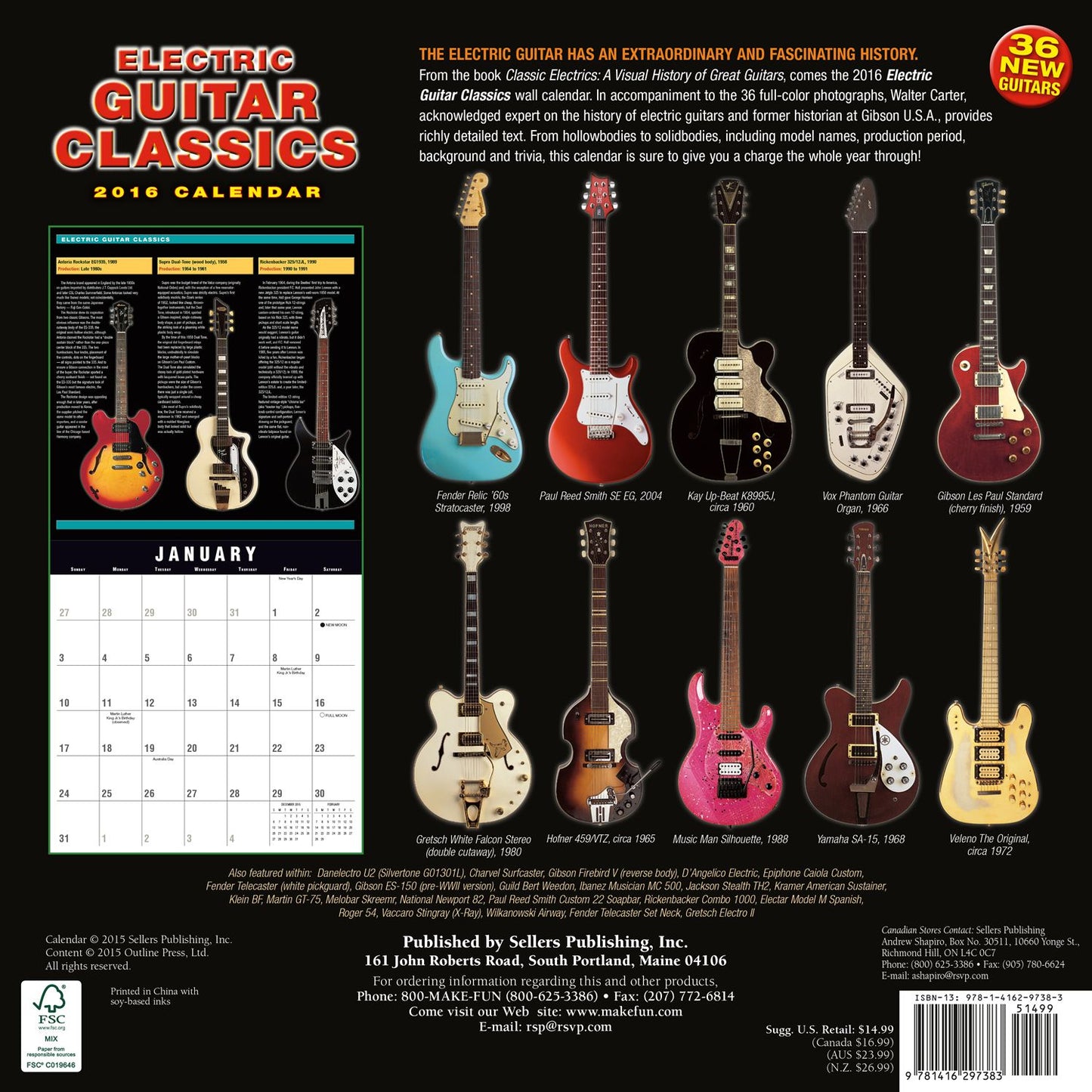2016 Electric Guitar Classics Wall Calendar