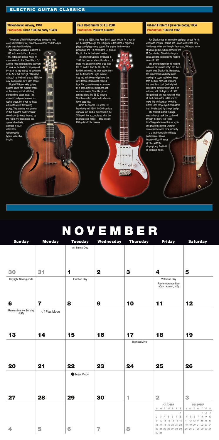 2016 Electric Guitar Classics Wall Calendar
