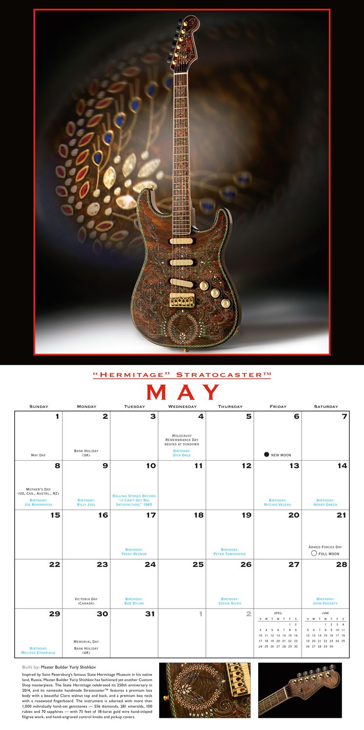 2016 Fender Custom Shop Guitars Wall Calendar