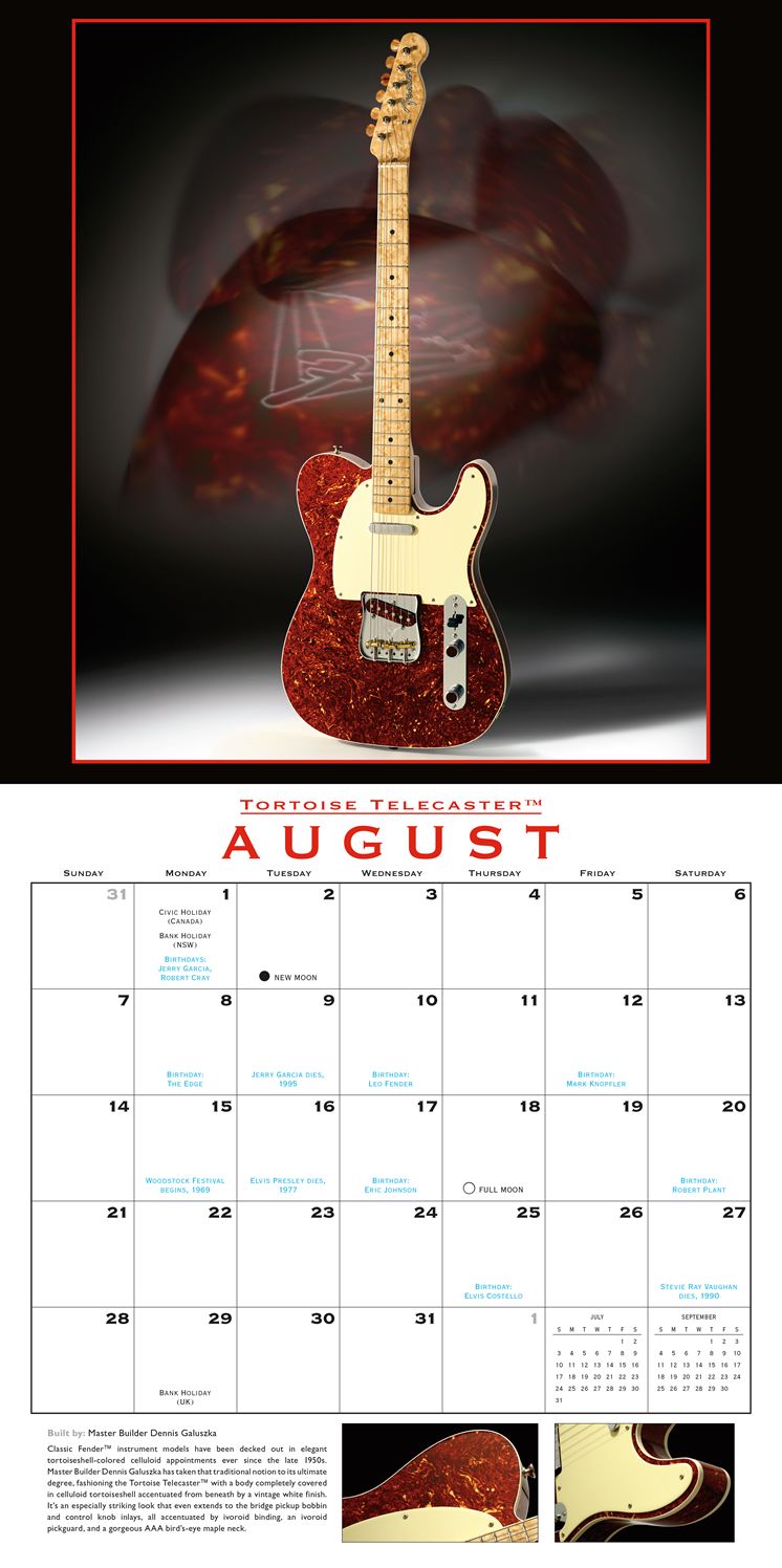 2016 Fender Custom Shop Guitars Wall Calendar