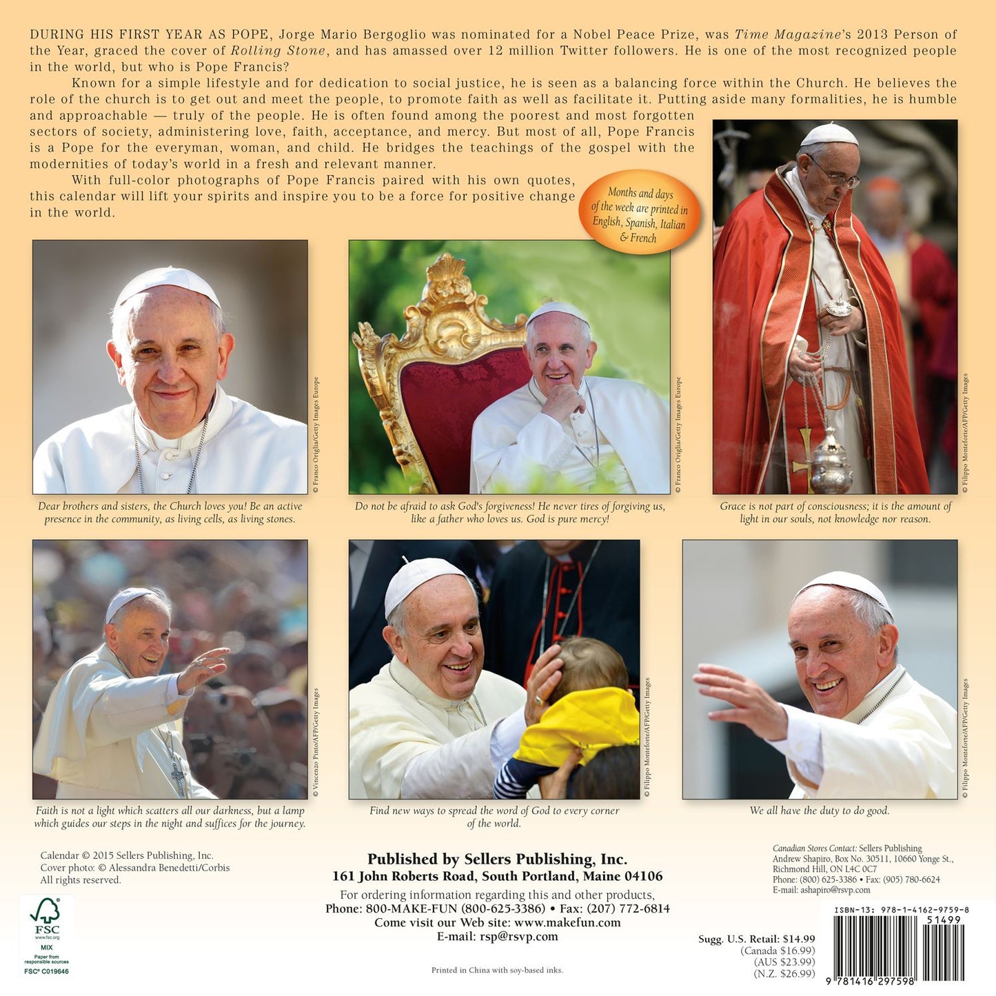 2016 Pope Francis Wall Calendar