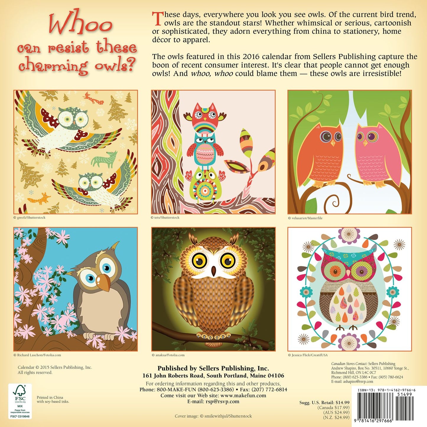 2016 Simply Owls Wall Calendar