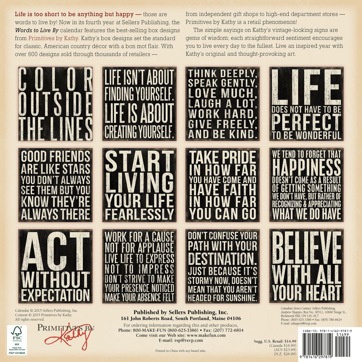 2016 Words to Live By Wall Calendar