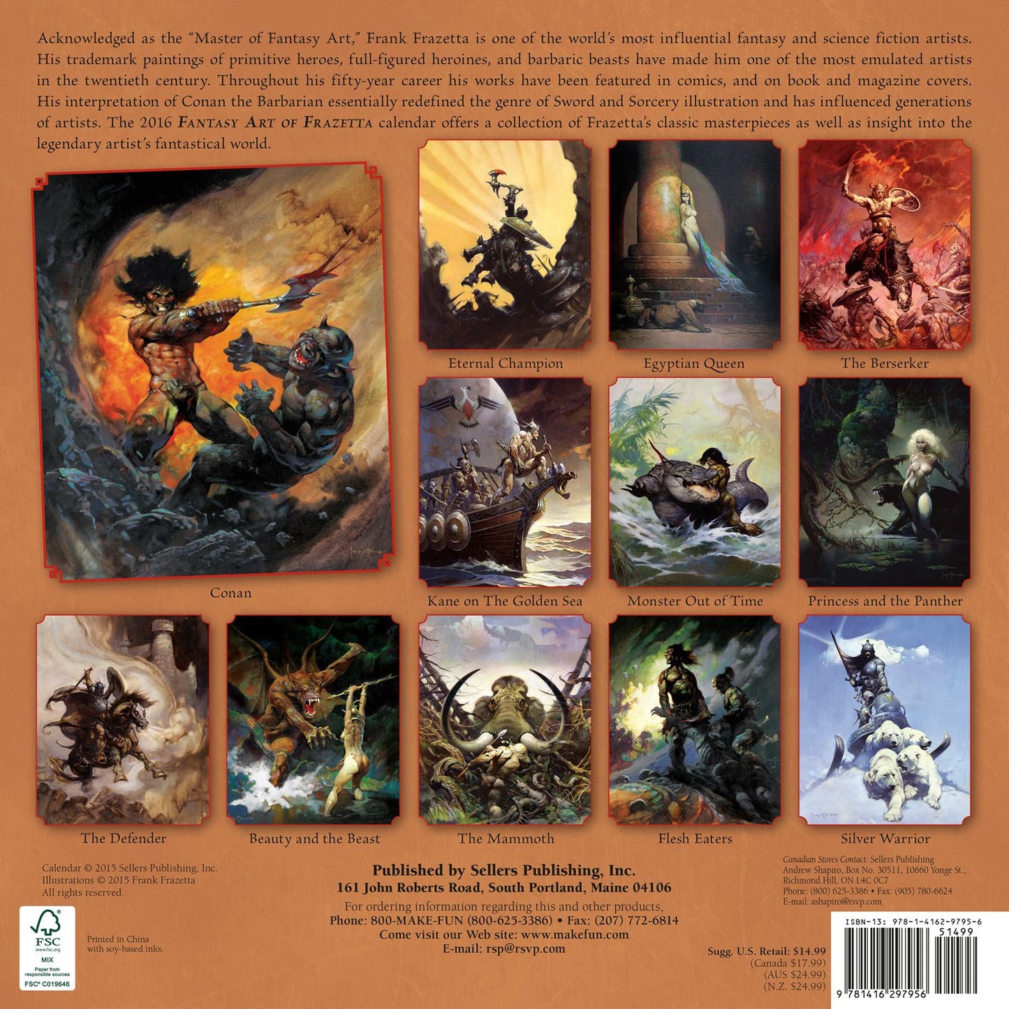 2016 Fantasy Art of Frazetta, The Wall Calendar