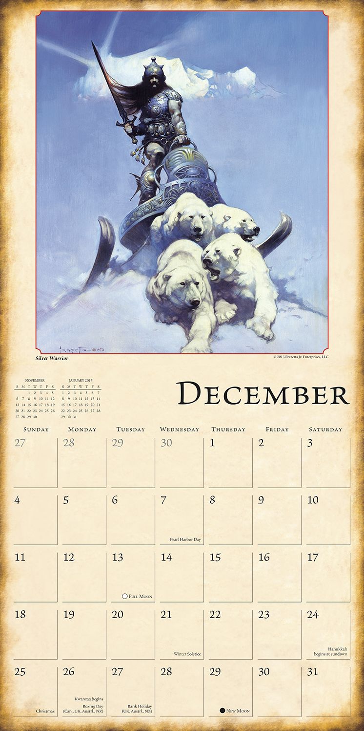 2016 Fantasy Art of Frazetta, The Wall Calendar