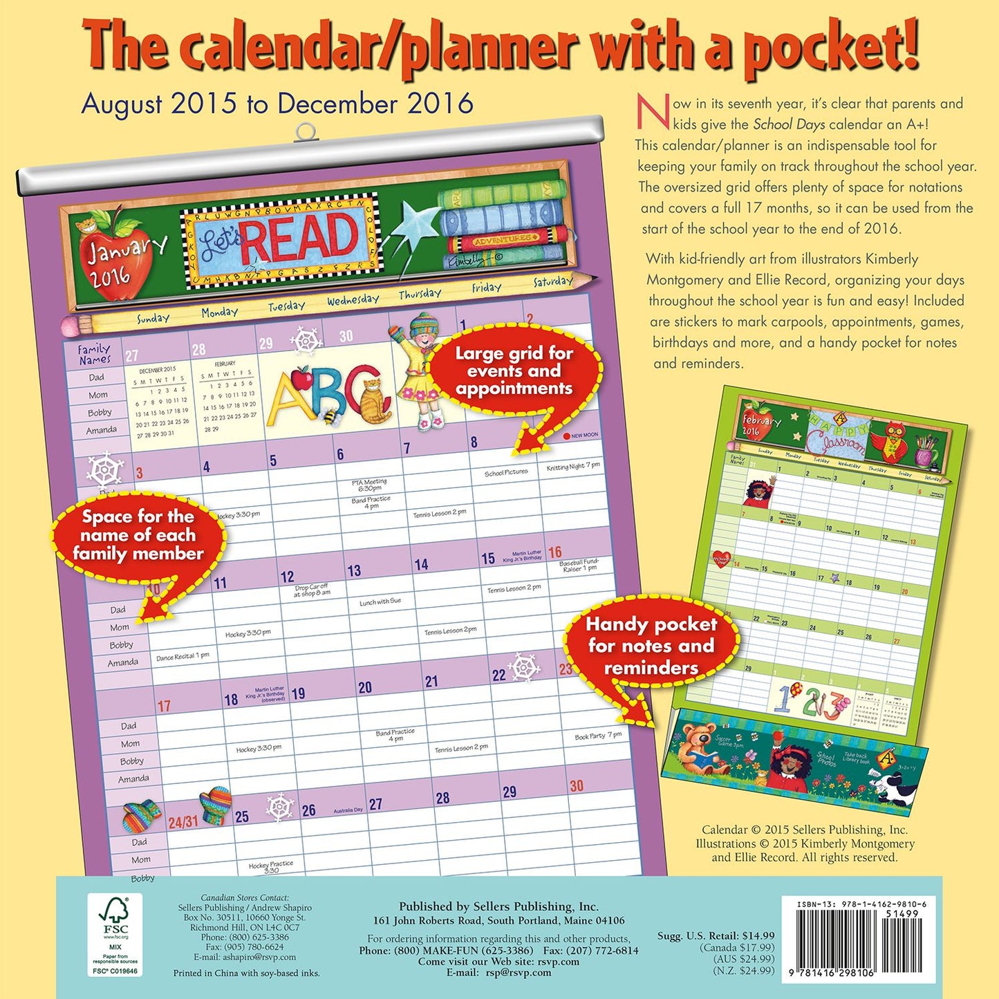 2016 School Days Wall Planner Calendar
