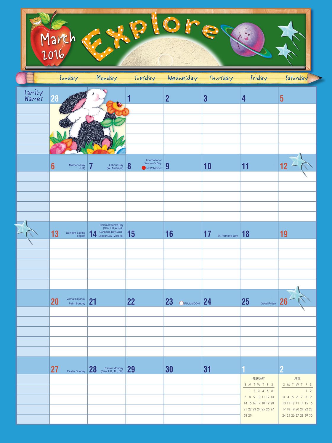 2016 School Days Wall Planner Calendar