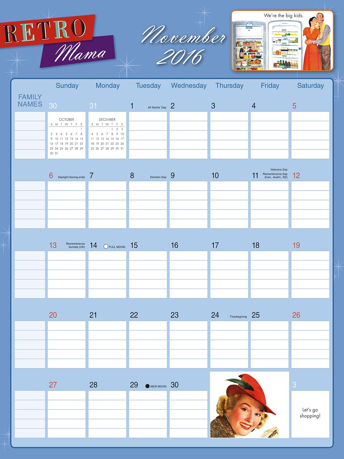 2016 Retro Mama Wall Planner Calendar