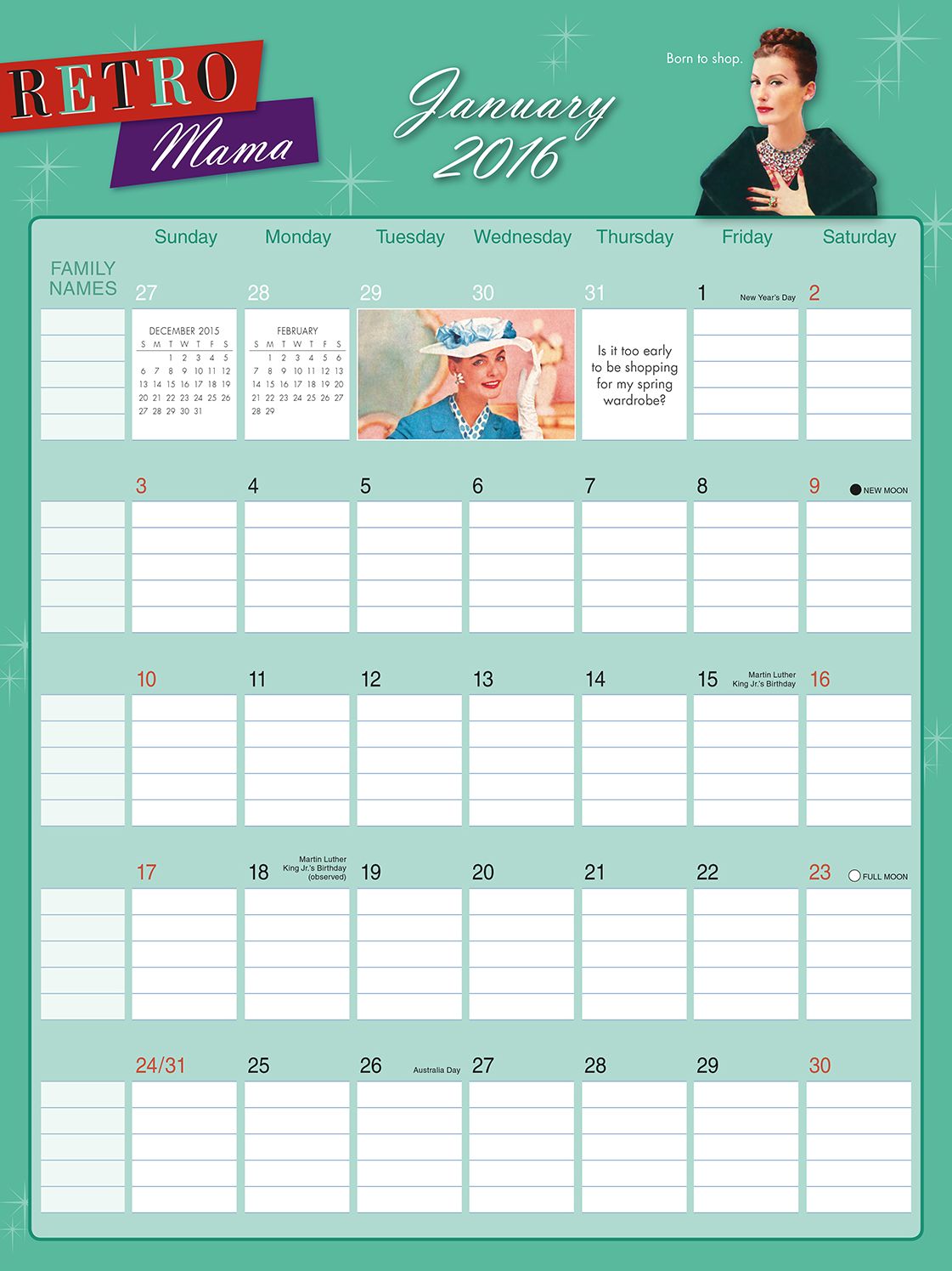 2016 Retro Mama Wall Planner Calendar