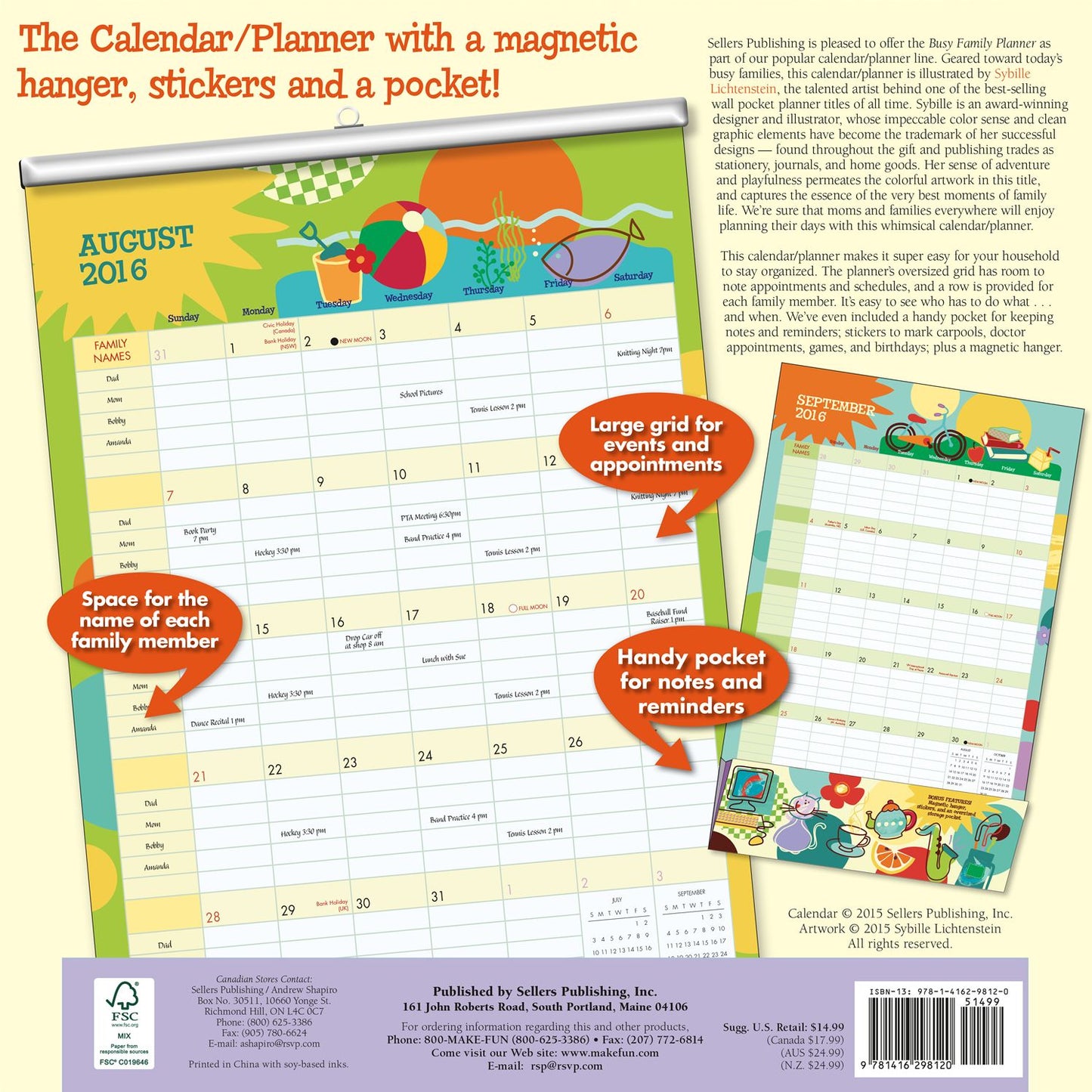 2016 Busy Family Planner Wall Planner Calendar