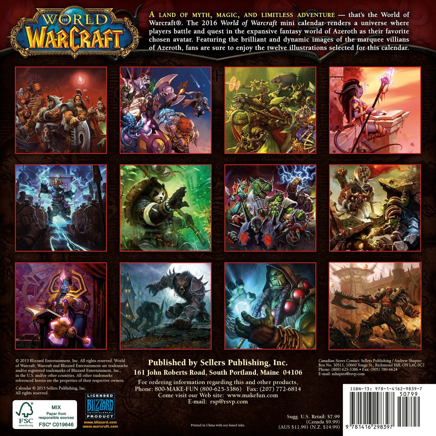 2016 World of Warcraft Mini Wall Calendar