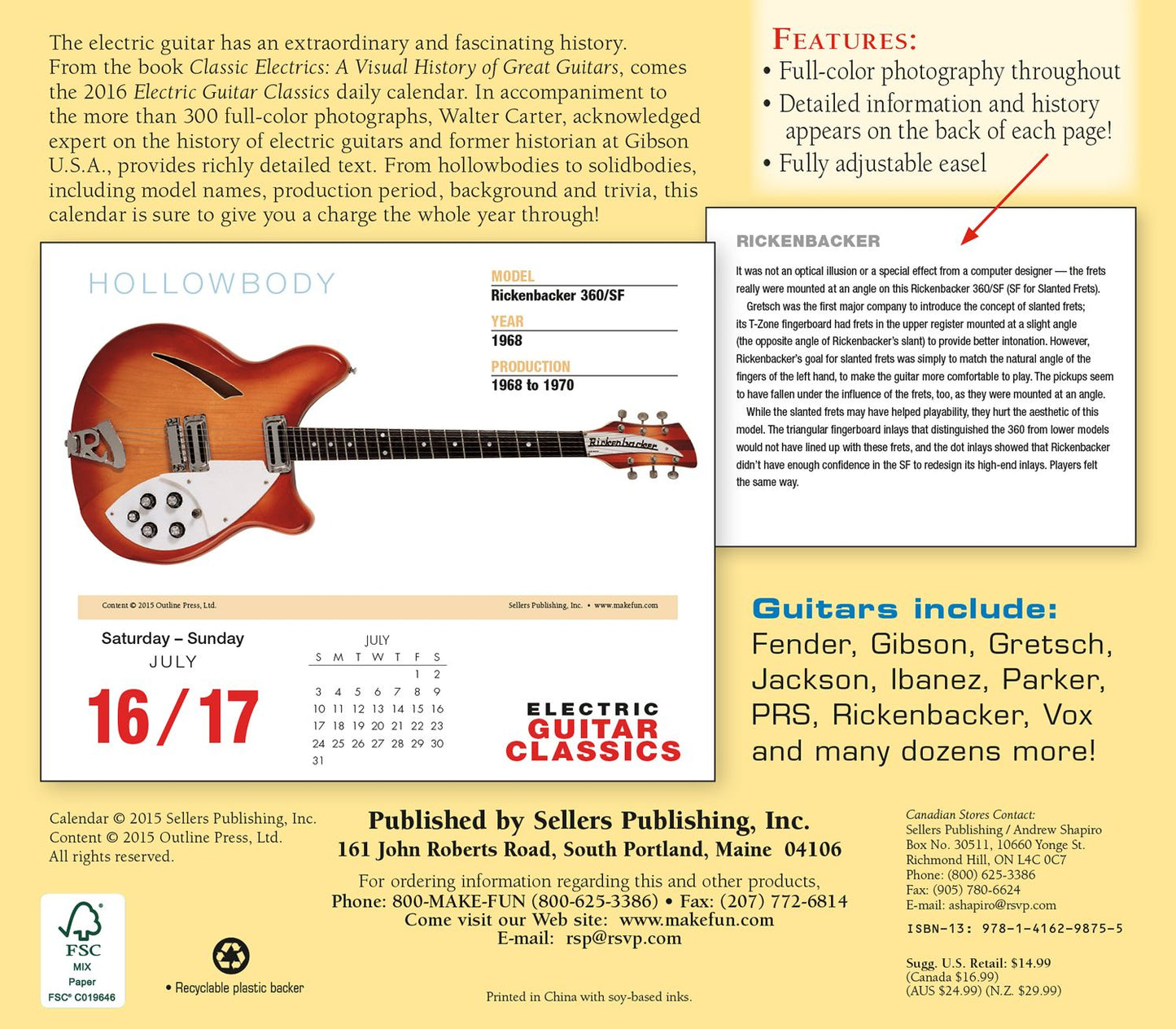 2016 Electric Guitar Classics Box Daily Calendar