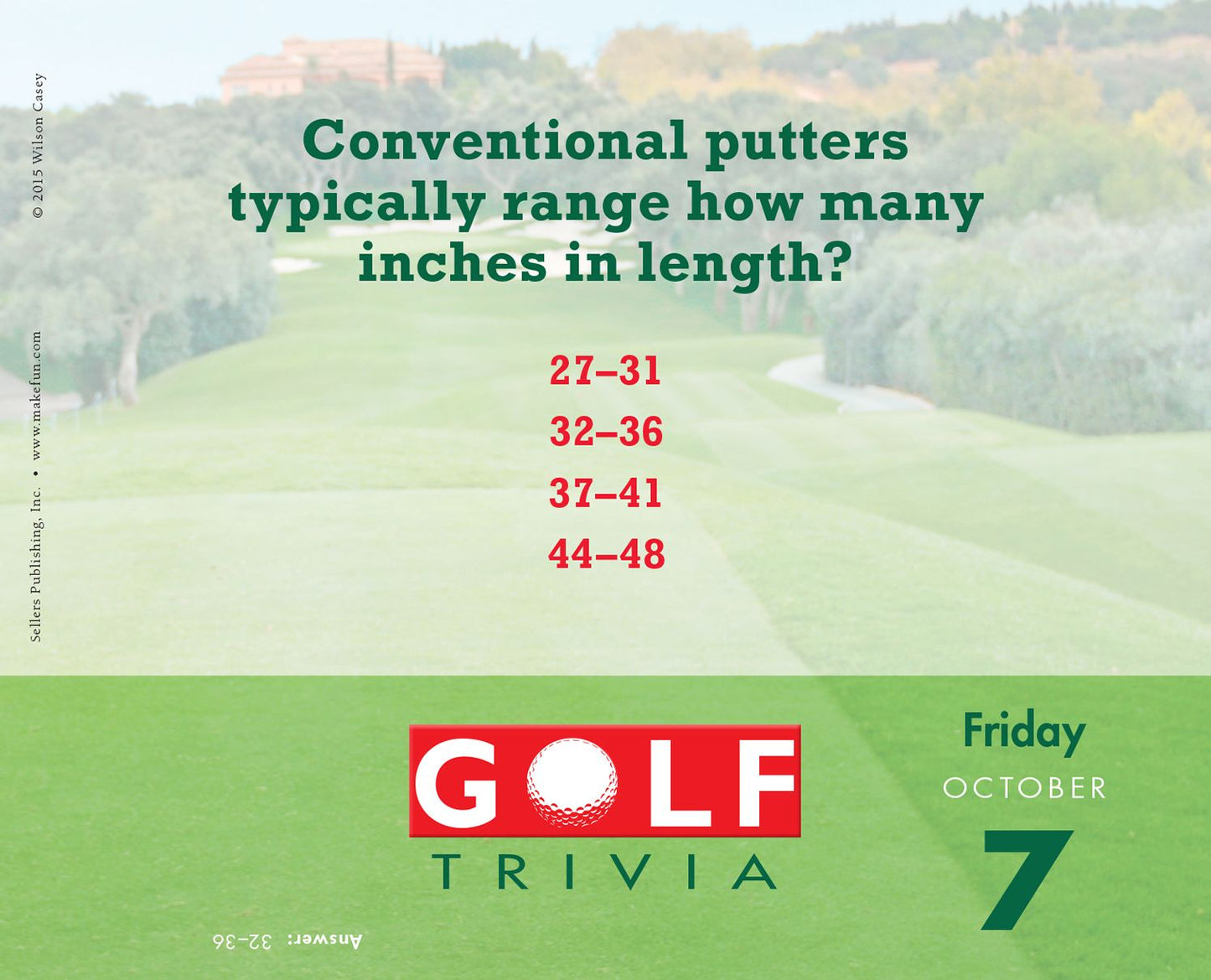 2016 Golf Trivia Box Daily Calendar