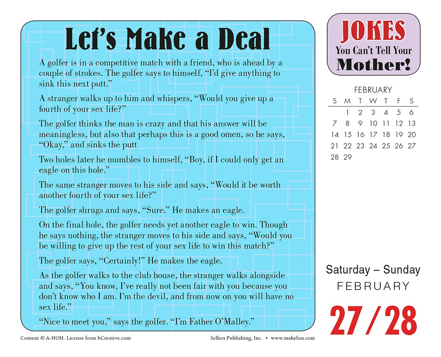 2016 Jokes You Can't Tell Your Mother Box Daily Calendar
