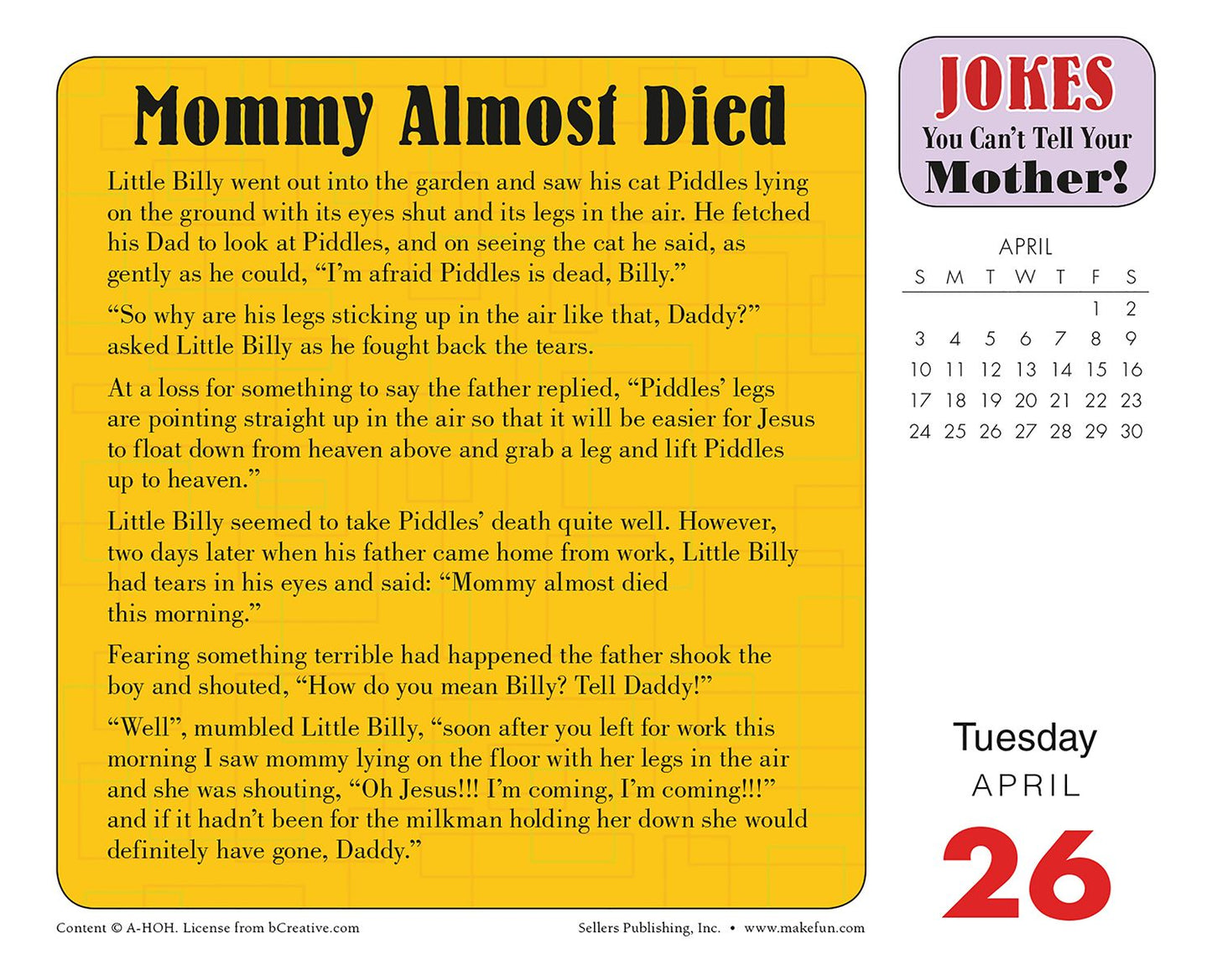 2016 Jokes You Can't Tell Your Mother Box Daily Calendar